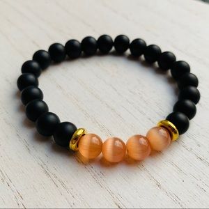 Cat’s Eye black Natural beaded  Stretch bracelet